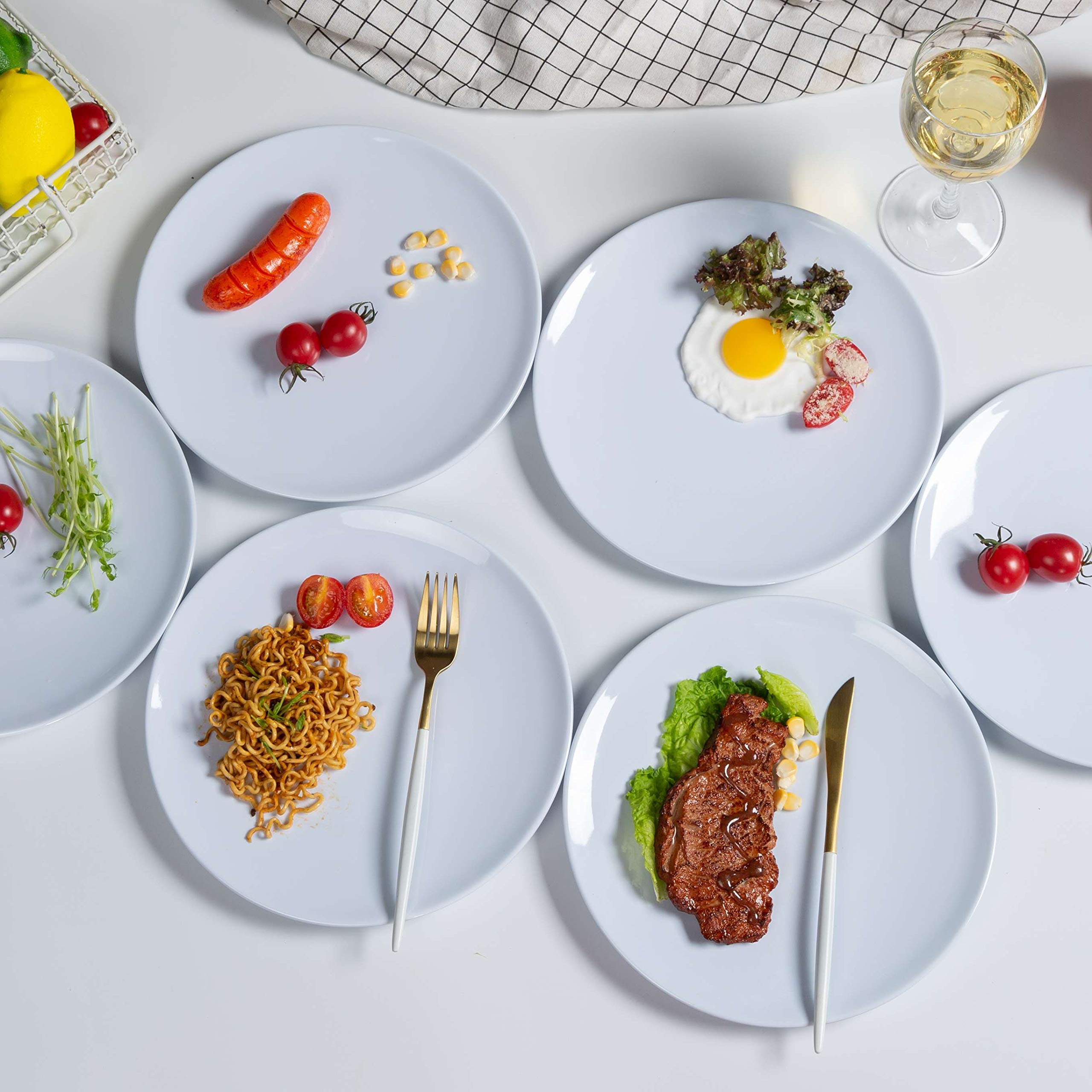 Webbylee Melamine Dinner Plates - 6pcs 10inch Dinnerware Dishes Set for Indoor and Outdoor Use, Break-resistant, White