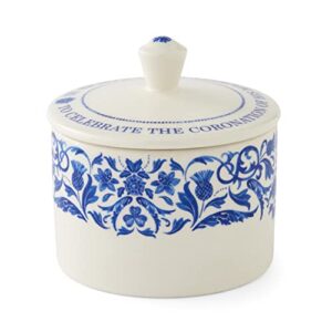 Portmeirion Home & Gifts Spode King Charles III Coronation Lidded Covered Sugar Bowl 280ml, Blue & White Pattern UK Made