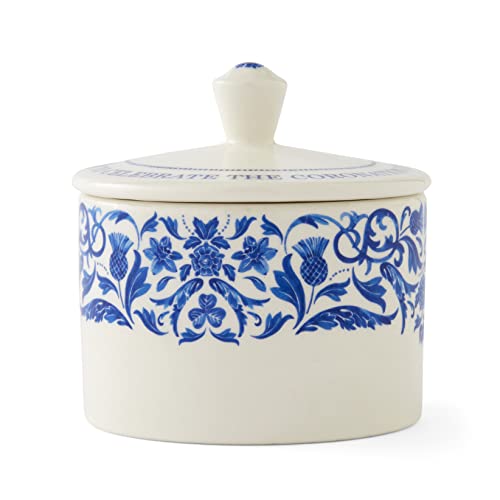 Portmeirion Home & Gifts Spode King Charles III Coronation Lidded Covered Sugar Bowl 280ml, Blue & White Pattern UK Made