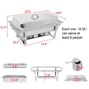 ROVSUN 8 Qt 6 Pack Full Size Stainless Steel Chafing Dishes Buffet Set, NSF Silver Rectangular Catering Chafer Warmer Set with Trays Pan Lid Folding Frame Stand for Kitchen Party Banquet Dining