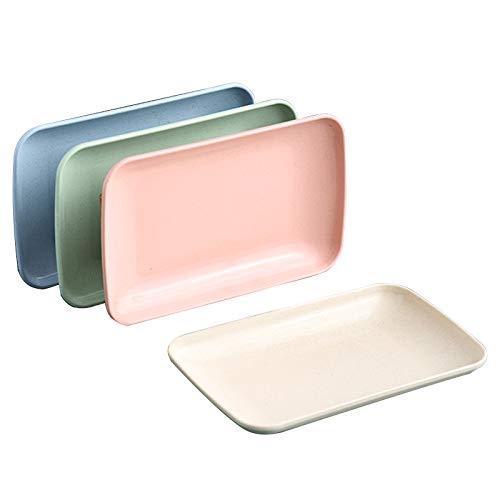 ATRDTO Set of 4 Wheat Straw Plates Dessert Plates Fruit Dish for Dessert Cupcake Salad Steak Home and Kitchen Decor (4 Pcs Rectangle)