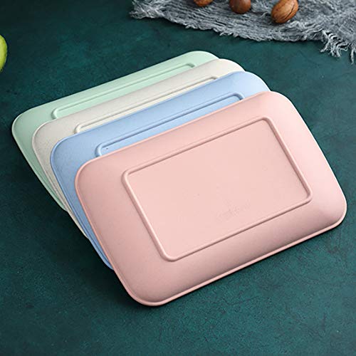 ATRDTO Set of 4 Wheat Straw Plates Dessert Plates Fruit Dish for Dessert Cupcake Salad Steak Home and Kitchen Decor (4 Pcs Rectangle)