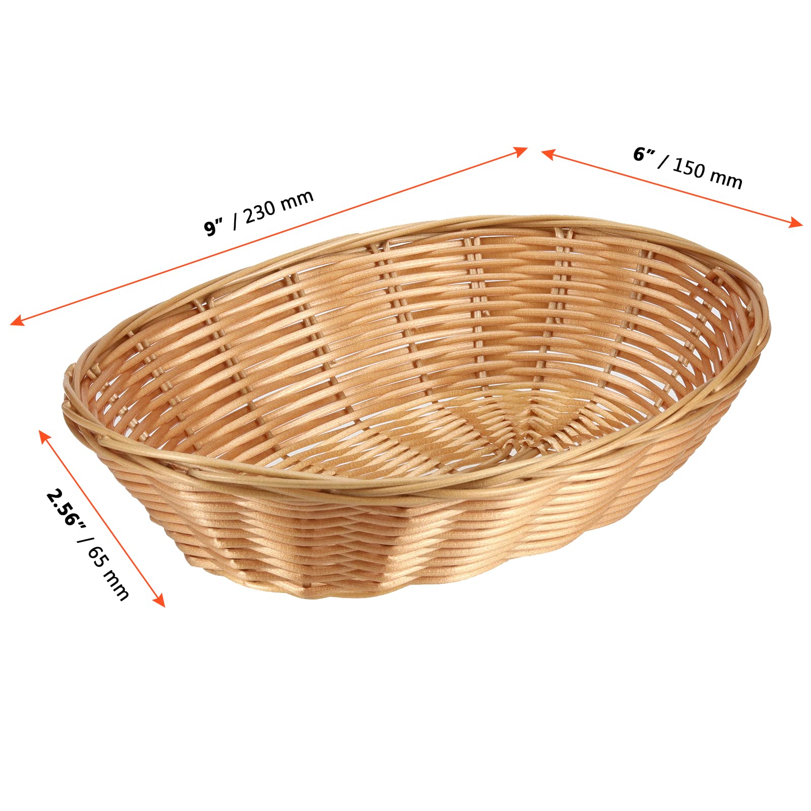 SINJEUN 20 Pack Wicker Bread Basket, Handwoven Oval Plastic Basket, Woven Tabletop Fruit Vegetables Food Serving Basket for Home, Kitchen, Restaurant, Light Brown