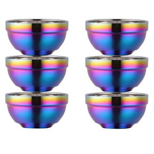 tupmfg rainbow stainless steel bowls rice bowl 18 oz cereal bowl deep soup of 6 with double walled insulated dishwasher safe unbreakable bowl home kitchen & child (rainbow)