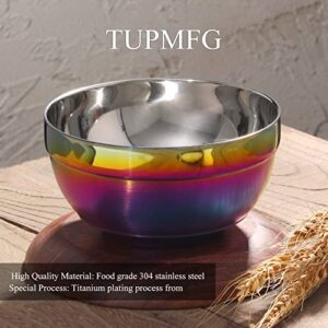 TUPMFG Rainbow Stainless Steel Bowls Rice Bowl 18 Oz Cereal Bowl Deep Soup of 6 with Double Walled Insulated Dishwasher Safe Unbreakable Bowl Home Kitchen & Child (Rainbow)
