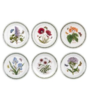portmeirion botanic garden salad plate | set of 6 salad plates | assorted floral motifs | dishwasher, microwave, & oven safe | 8.5 inch | made in england