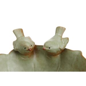 MyGift Decorative 2 Birds Garden Design Ceramic Green Serving Bowl/Jewelry Tray/Candy & Nut Dish