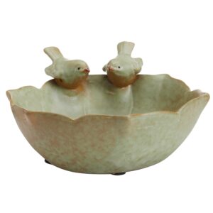 MyGift Decorative 2 Birds Garden Design Ceramic Green Serving Bowl/Jewelry Tray/Candy & Nut Dish