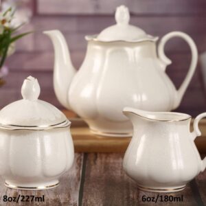 GUANGYANG GY 15-pcs Lotus Shape Porcelain Tea set with 7oz 6 Tea Cups and 6 Saucers,1 Teapot Sugar Bowl,1 Cream Pitcher,White