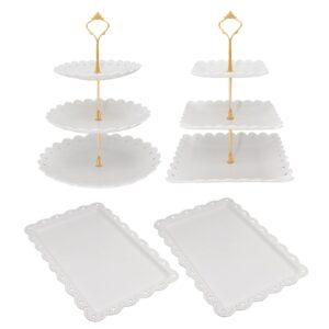 4 pieces plastic cake stand set with 2pcs large 3-tier cupcake stands + 2pcs appetizer trays perfect for wedding birthday baby shower tea party (white)