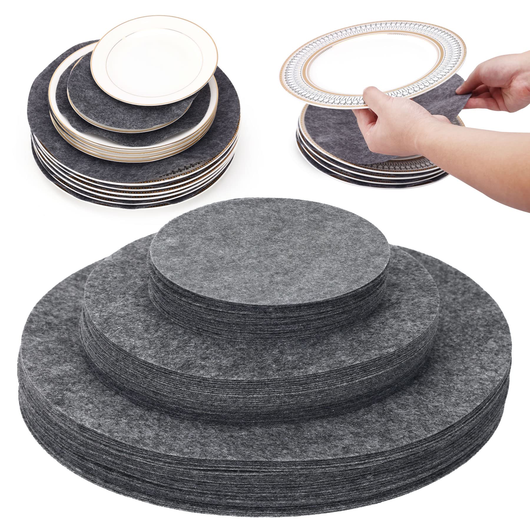 Imncya Plate Separators Storage, Set Of 60 And 3 Different Size, Thick and Premium Soft Felt Plate Dividers For China/Dish/Coffee Saucers Protecting and Stacking - Grey