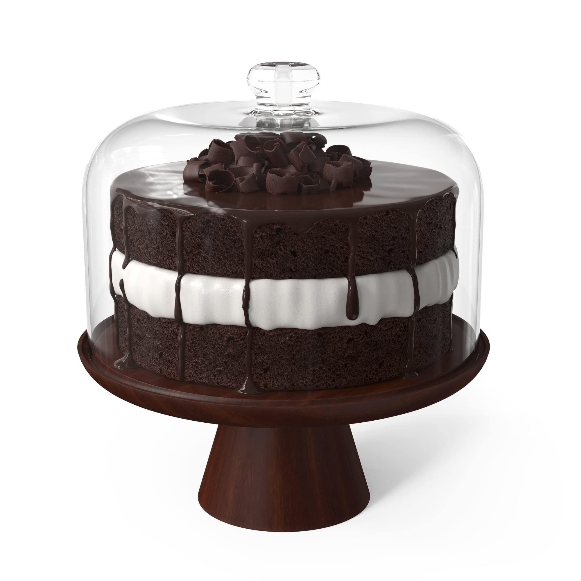 Wood Cake Stand with Dome - 11.5"D Wooden Cake Stand with Acrylic Shatterproof Dome - Cake Display Stand with Cover - Covered Cake Stand with Lid - Pastry Stand with Dome - Large Cake Stand with Cover