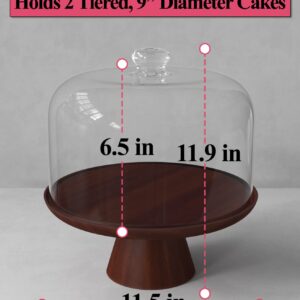 Wood Cake Stand with Dome - 11.5"D Wooden Cake Stand with Acrylic Shatterproof Dome - Cake Display Stand with Cover - Covered Cake Stand with Lid - Pastry Stand with Dome - Large Cake Stand with Cover