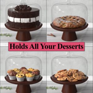 Wood Cake Stand with Dome - 11.5"D Wooden Cake Stand with Acrylic Shatterproof Dome - Cake Display Stand with Cover - Covered Cake Stand with Lid - Pastry Stand with Dome - Large Cake Stand with Cover