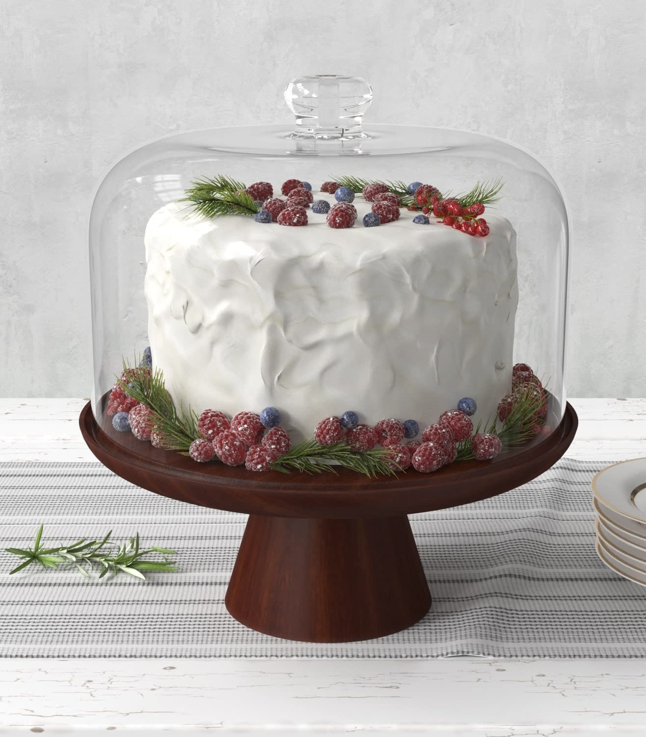 Wood Cake Stand with Dome - 11.5"D Wooden Cake Stand with Acrylic Shatterproof Dome - Cake Display Stand with Cover - Covered Cake Stand with Lid - Pastry Stand with Dome - Large Cake Stand with Cover