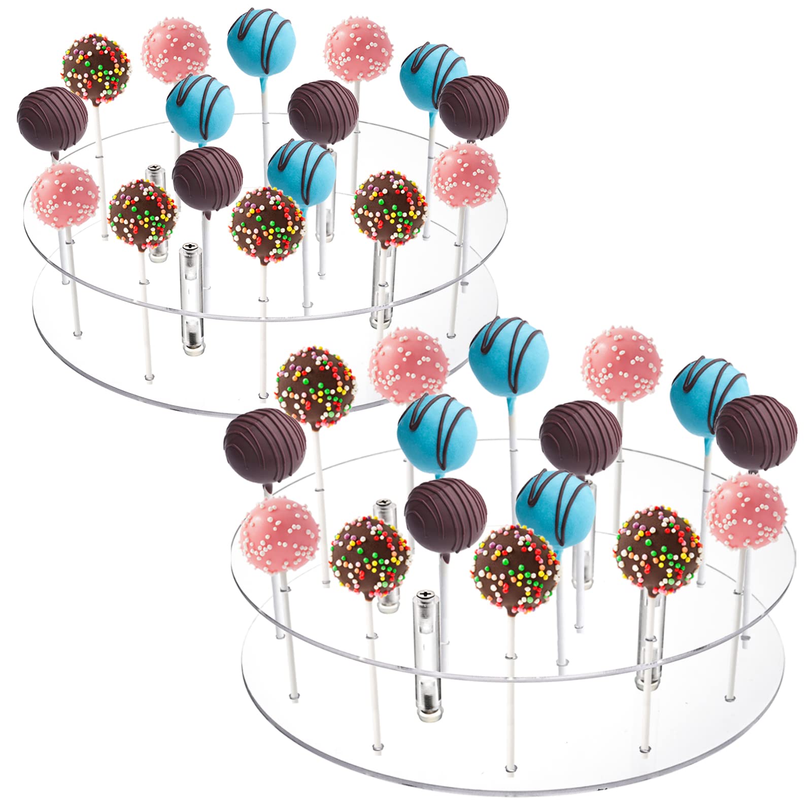 ZENFUN 2 Pack 16 Holes Cake Pop Display Stand, Acrylic Round Lollipop Stand Holder for Dessert Table, Weddings, Baby Shower, Birthday Party, Anniversaries, 10 Inch Diameter