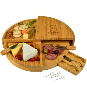 picnic at ascot delux custom engraved bamboo cheese/charcuterie cutting board - patented design - quality assured
