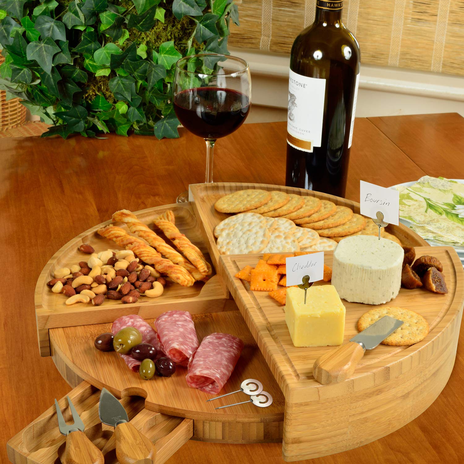 Picnic at Ascot Delux Custom Engraved Bamboo Cheese/Charcuterie Cutting Board - Patented Design - Quality Assured