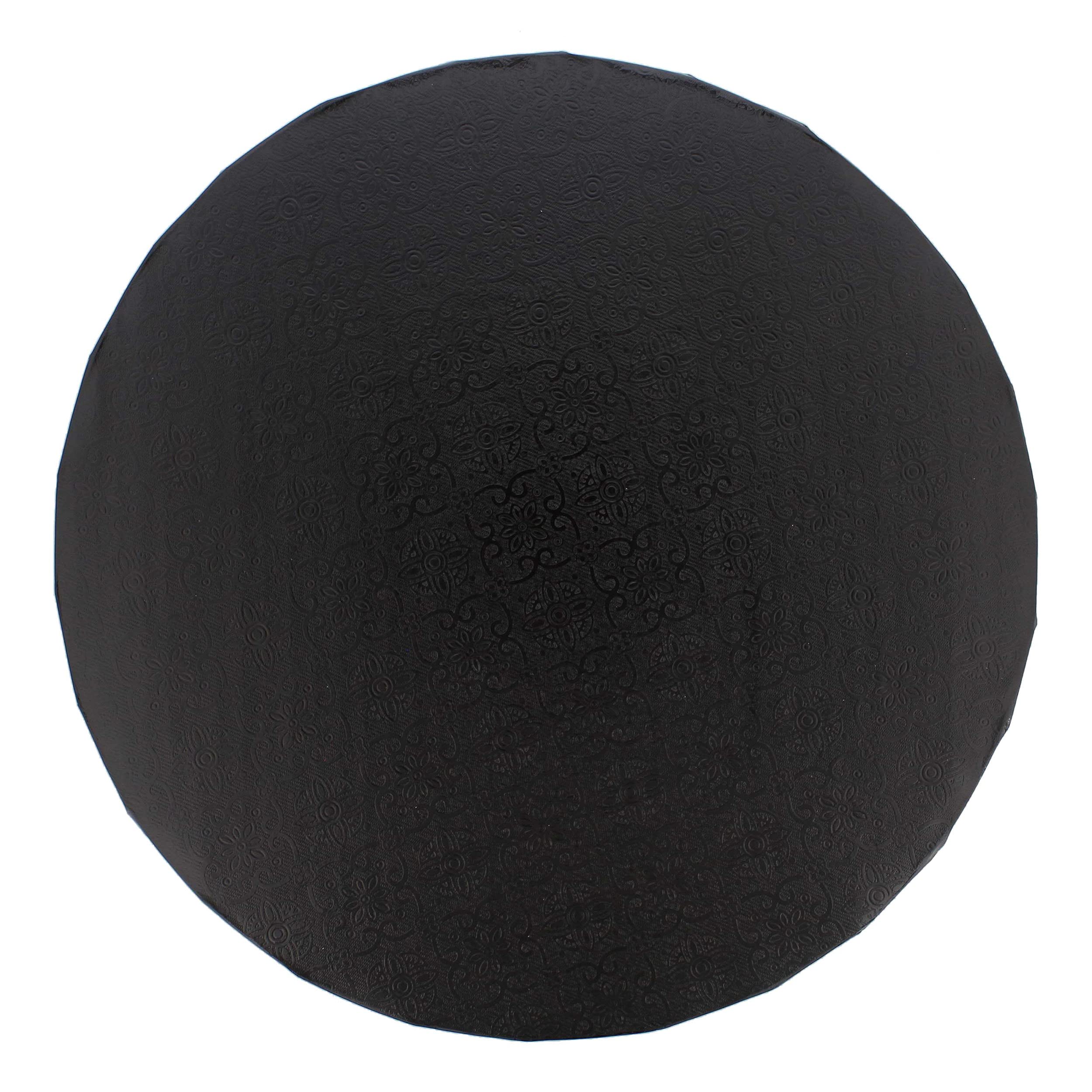 Spec101 Round Cake Boards Bulk 12pk - 10 Inch Cake Drum Round Black Cardboard Base with 1/2 Inch Thick Pleated Foil Edge