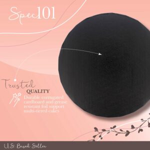 Spec101 Round Cake Boards Bulk 12pk - 10 Inch Cake Drum Round Black Cardboard Base with 1/2 Inch Thick Pleated Foil Edge