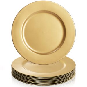 zeayea 12 pack gold charger plates, 13 inch plastic round dinner charger plates for wedding party, elegant tabletop decor
