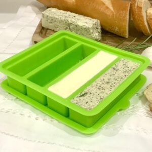 US Standard Butter Stick Size - 8 oz Silicone Butter Mold with Lid - Easy Butter Spread Holder for Homemade Butter, Herbal Butter, Candy Bars - BPA Free