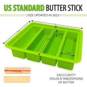 US Standard Butter Stick Size - 8 oz Silicone Butter Mold with Lid - Easy Butter Spread Holder for Homemade Butter, Herbal Butter, Candy Bars - BPA Free