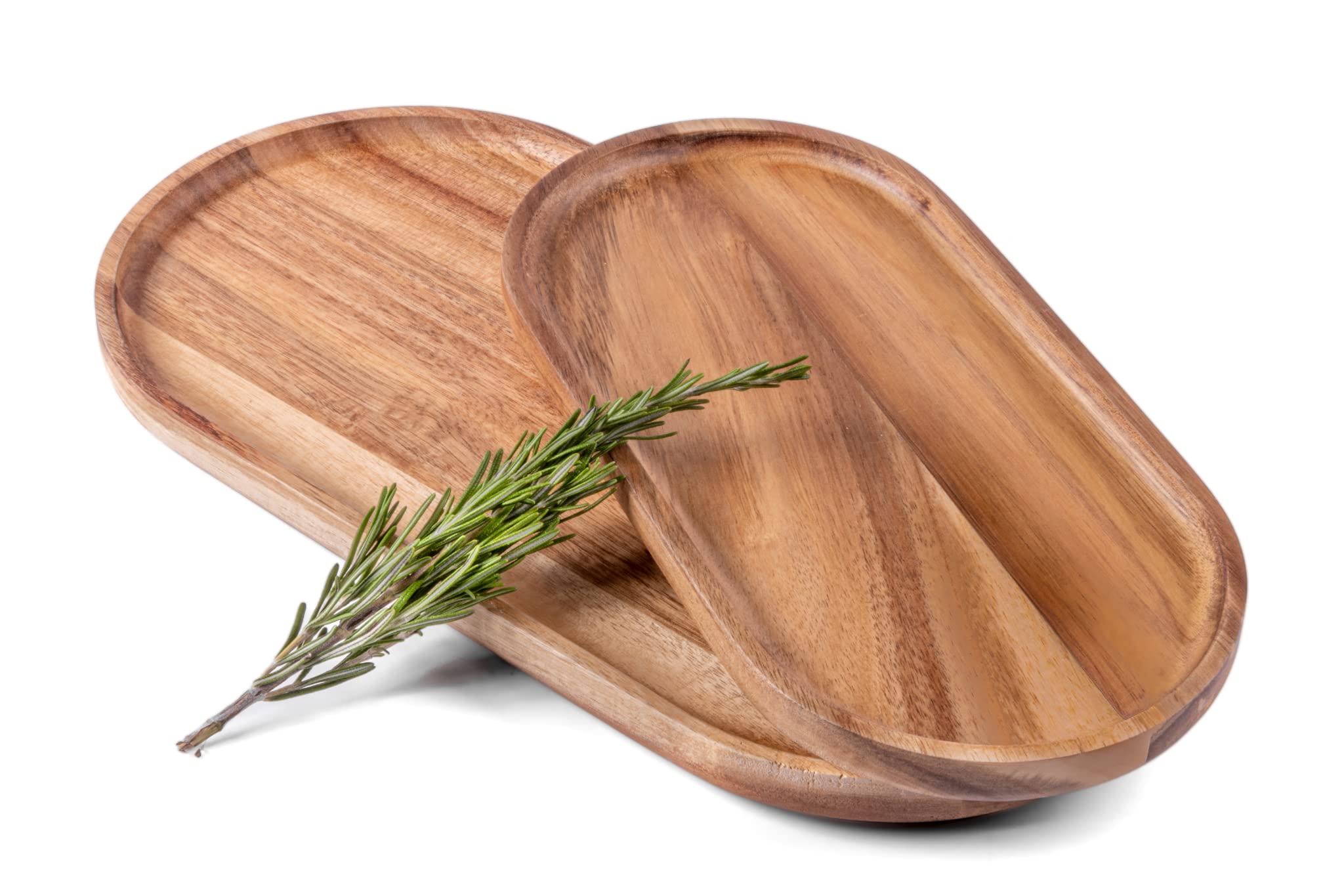 SPEShh Acacia Wooden Serving Trays Set of 2 - Rectangular Oval Shaped Wood Plates for Charcuterie Cheese Bread Fruit Vegetable Dip Sushi - Rustic Serving Platter Shallow Dishes -14x7 & 11x5.5 in.