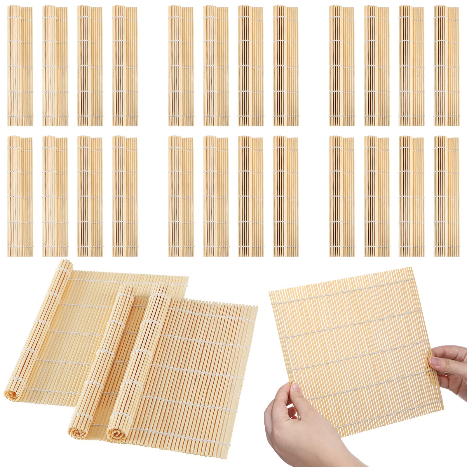 24 Pcs Sushi Making Kit Bamboo Sushi Rolling Mat Non Stick Sushi Mat Sushi Roller Sushi Making Mat Set for Home Kitchen Party DIY, 9.5" x 9.5"