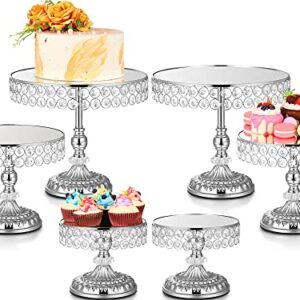 Set of 6 Silver Cake Stands Round Metal Party Cake Stand Set with Crystal Edge Dessert Display Plate Cupcake Holder Stands for Wedding Party Birthday Baby Shower Anniversaries Celebration Home Decor