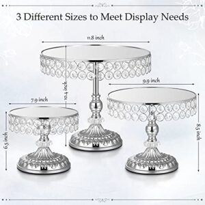 Set of 6 Silver Cake Stands Round Metal Party Cake Stand Set with Crystal Edge Dessert Display Plate Cupcake Holder Stands for Wedding Party Birthday Baby Shower Anniversaries Celebration Home Decor
