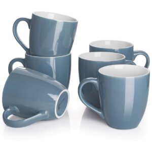 dowan coffee mugs set, 18 ounce large coffee mugs set of 6 for men women mom dad, ceramic mugs with handle for coffee, tea, birthday, diy paint, dishwasher & microwave safe, airy blue