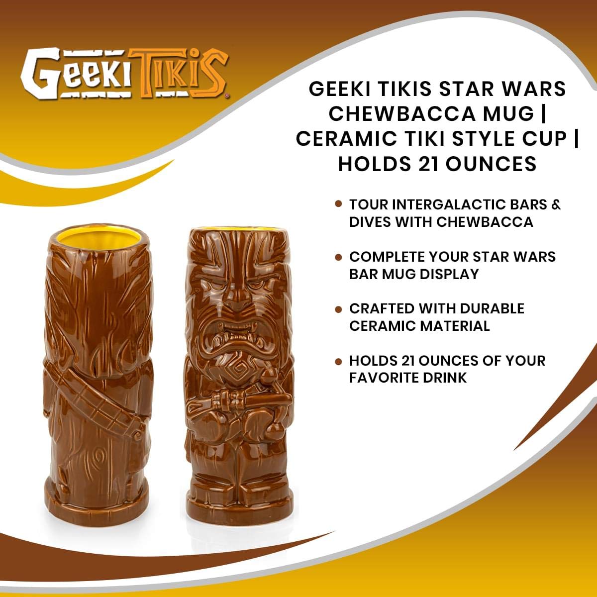 STAR WARS Geeki Tikis Chewbacca Mug | Ceramic Tiki Style Cup | Holds 21 Ounces