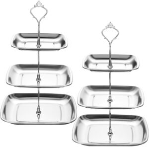 gerrii 2 pcs metal 3 tiered cupcake stand cake stand pastry stand 3 tiered stainless steel cup cake dessert stand serving tray for wedding birthday party (silver)