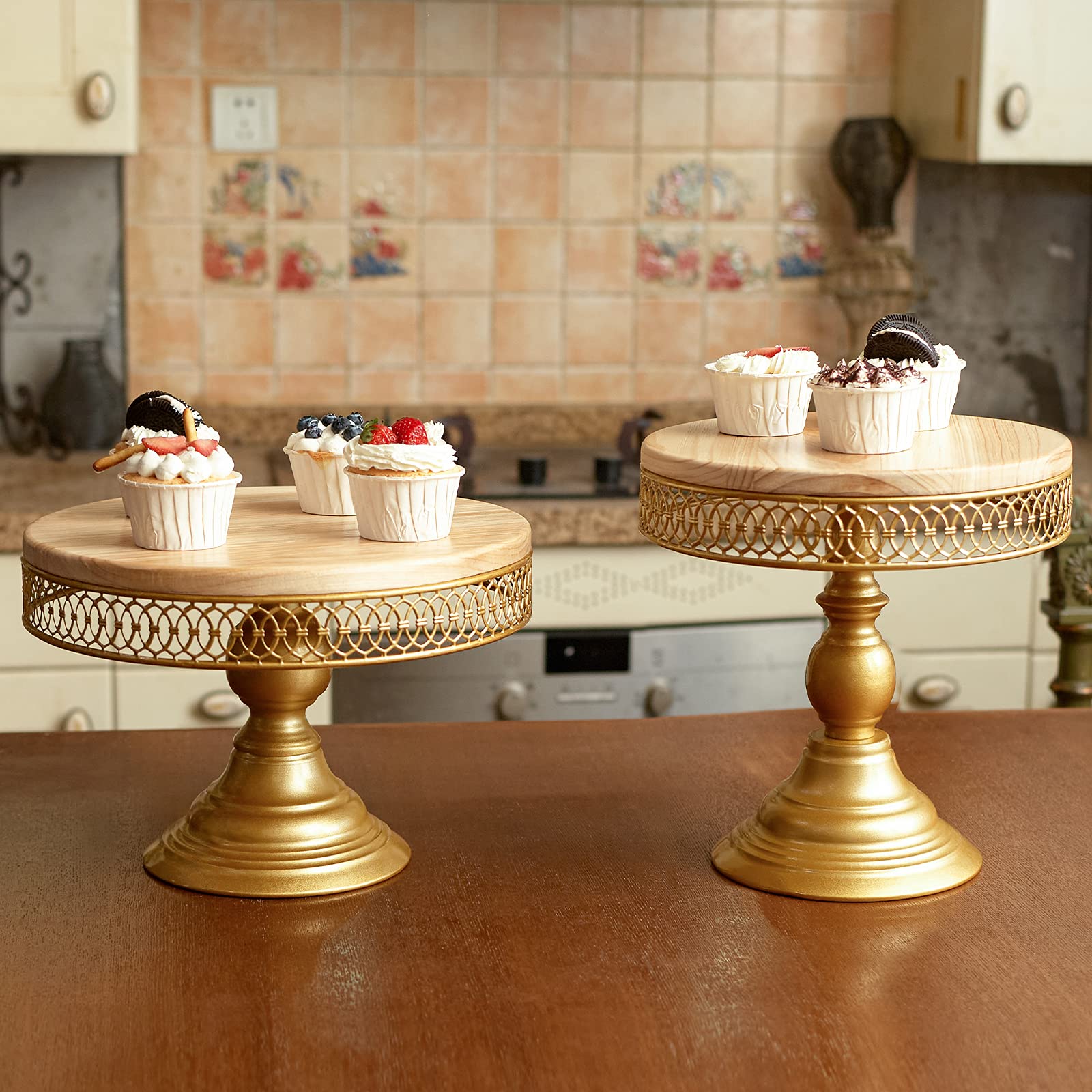 weharnar Set of 2 Cake Stand for Dessert Table Cake Plate Tray for Wedding Birthday Baby Shower Christmas Party, Cake Stand 12" 10"