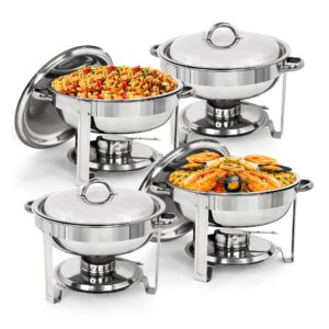 nova microdermabrasion chafing dish buffet set of 4, 5qt stainless steel chafing dishes for buffet food warmer for parties catering event with food water pan, fuel holder