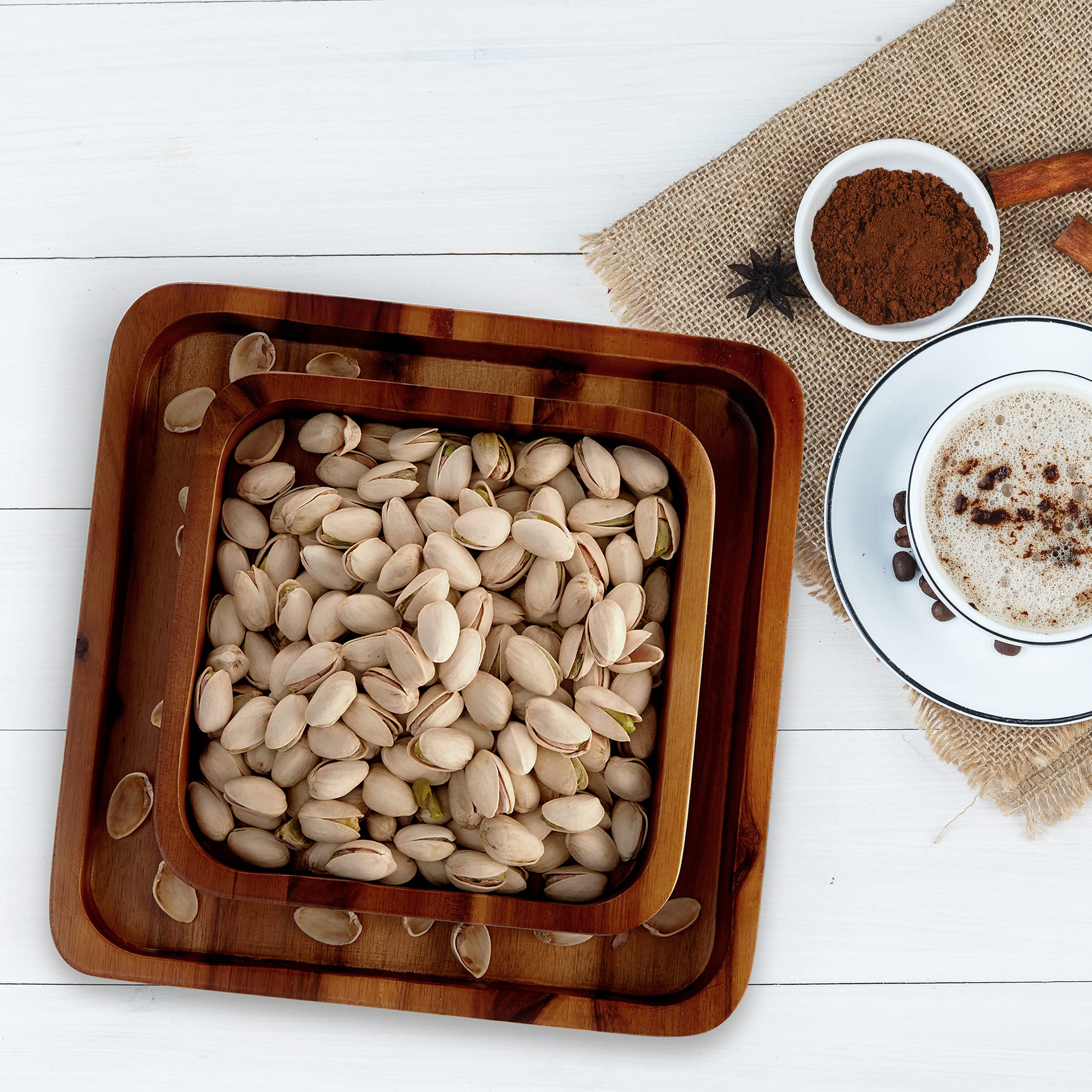 FANATU Wood Pistachio Snack Bowl with Shell Storage, Double Dish Holder Nut Bowl Pedestal for Sunflower Seed, Peanut, Cherries, Edamame (Brown)