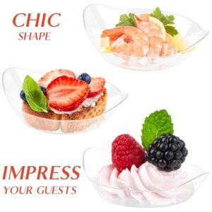 Qeirudu 100 Pack 1 oz Mini Dessert Plates, 3-1/8 x 2-5/8 Inches Small Clear Appetizer Plates with Spoons for Serving Hors D'oeuvres, Cheesecake, Strawberry, Chocolate Truffles
