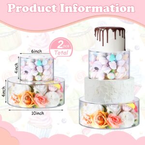 Weysat 2 Pcs Acrylic Fillable Cake Stand 7 Inch and 4.7 Inch Clear Cake Riser Round Cake Tier Decorative Cylinder Stand for Wedding Birthday Party(10''D x 4''H, 6''D x 4''H)