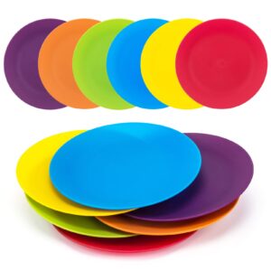 koxin-karlu plastic plates, 10-inch dinner plates reusable plates picnic plates, set of 12 multicolor