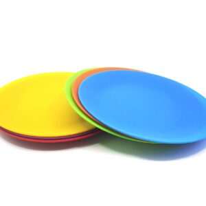 KOXIN-KARLU Plastic Plates, 10-inch Dinner Plates Reusable Plates Picnic Plates, set of 12 Multicolor