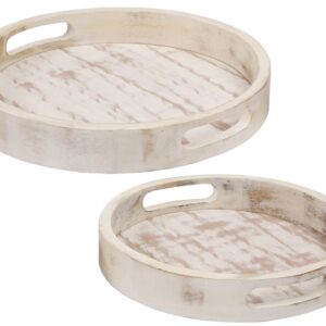 BEDDING CRAFT Set of 2 Countertop Wooden Round Fruit Baskets Decorative Coffee Table Tray – A Ideal Match for Ottoman or Side Table Charcuterie Board or Cheese Platter Kitchen General Storage Space