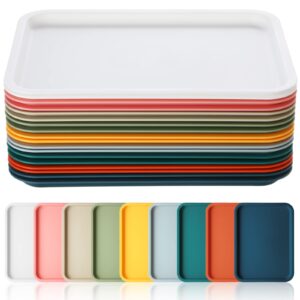 18 pcs plastic fast food trays bulk colorful restaurant serving trays cafeteria trays grill tray school lunch trays rectangular serving platter for kitchen hotel restaurant, 9 colors (9.8 x 7 inch)