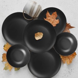 Dinnerware Sets 12 pcs Black Plates and Bowls Sets Melamine Plates Indoor and Outdoor use Matte Black Dish Set Plate Set for 4 Dishwasher Safe(Round)