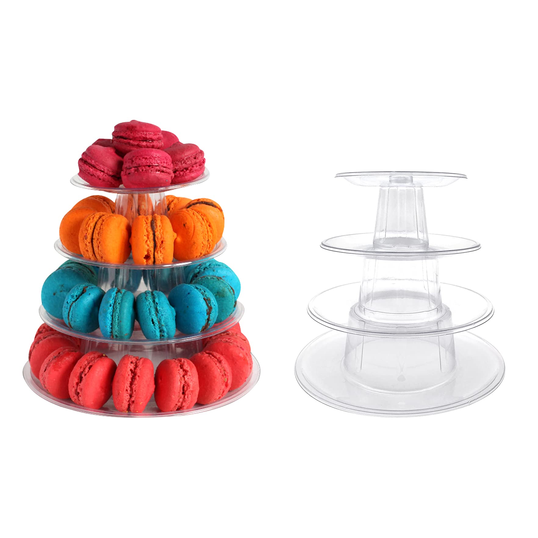 2 Set 4 Tier Macaron Display Stand Round Macaron Tower Cake Stand Dessert Cupcake Stand Cookie Tray Rack Desserts Display for Wedding Birthday Party Baby Shower Bakery Decor