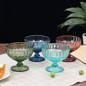 VanEnjoy Green Vintage Pressed Pattern Glass Ice Cream Cups/Dessert Bowls - Set of 4,12 Oz