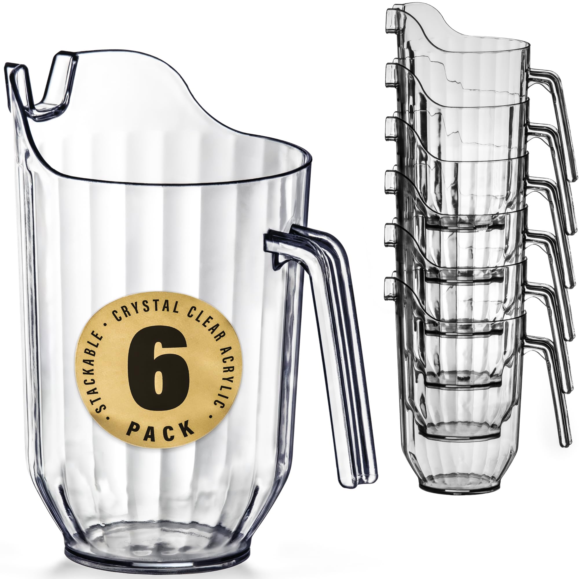 DecorRack 6 Polycarbonate Plastic Pitcher Beverage Dispenser with Pour Spout Shatterproof Catering and Restaurant Serveware for Cold Drinks, Water, Lemonade, Beer, and Sangria, 56 Ounce (6 Pack)