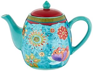 certified international tea pot ceramic blue, tunisian sunset collection, 40 ounces