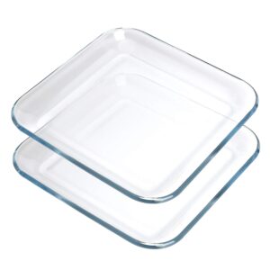 foyo oven basics glass plate set, square tempered glass serving plates pie plate salad plates - 10" diameter(set of 2)