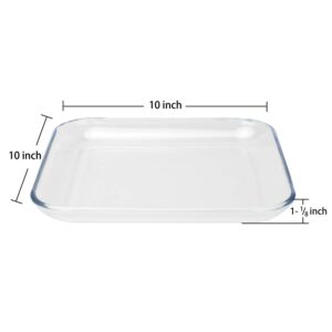 FOYO Oven Basics Glass Plate Set, Square Tempered Glass Serving Plates Pie Plate Salad Plates - 10" Diameter(Set of 2)